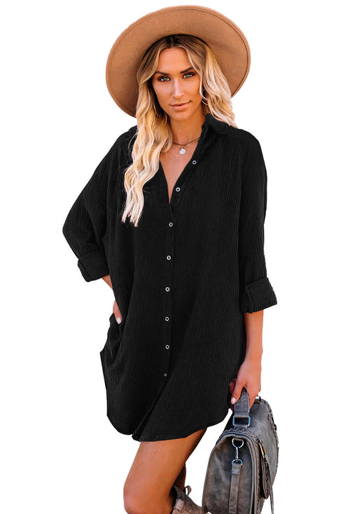 Relaxed Fit Corduroy Button Down Long Sleeve Shirt Dress