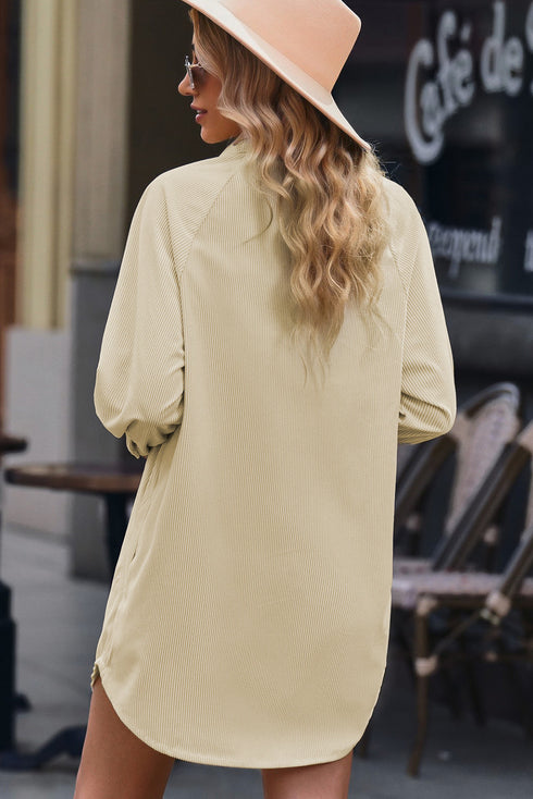 Relaxed Fit Corduroy Button Down Long Sleeve Shirt Dress