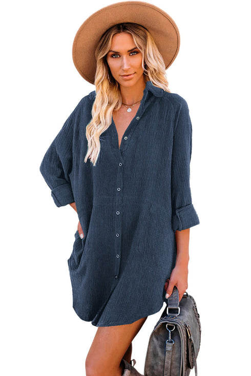 Relaxed Fit Corduroy Button Down Long Sleeve Shirt Dress