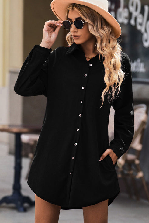 Relaxed Fit Corduroy Button Down Long Sleeve Shirt Dress