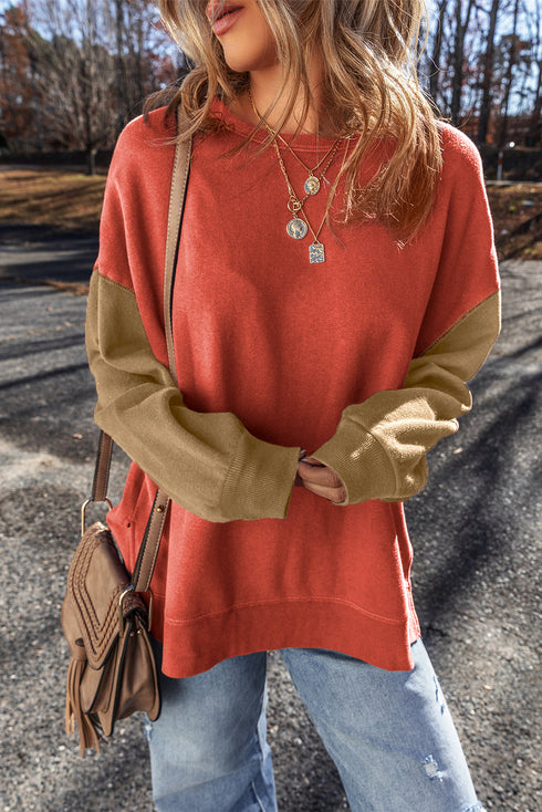 Relaxed Fit Crew Neck Drop Shoulder Pullover Sweatshirt