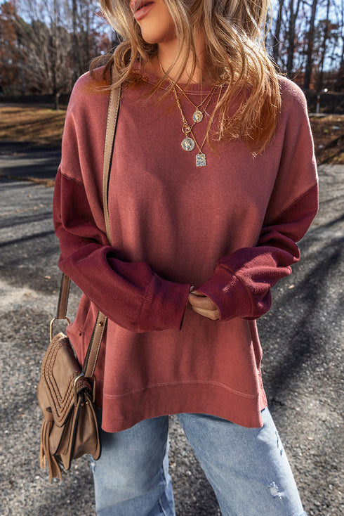 Relaxed Fit Crew Neck Drop Shoulder Pullover Sweatshirt
