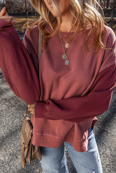 Relaxed Fit Crew Neck Drop Shoulder Pullover Sweatshirt