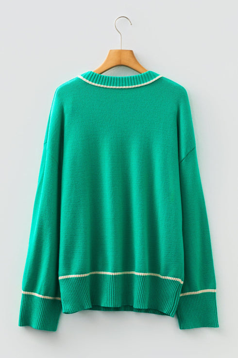 Relaxed Fit Crew Neck Striped Accent Sweater