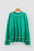 Relaxed Fit Crew Neck Striped Accent Sweater
