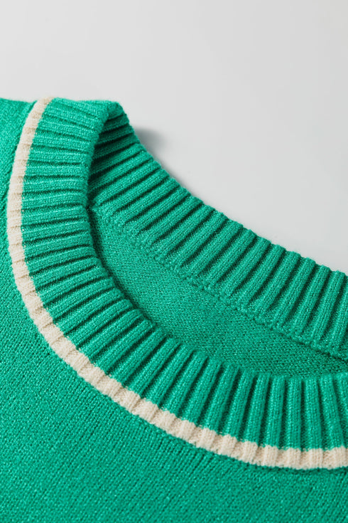 Relaxed Fit Crew Neck Striped Accent Sweater