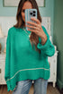 Relaxed Fit Crew Neck Striped Accent Sweater
