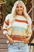 Relaxed Fit Crew Neck Striped Knit Pullover Sweater