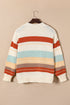 Relaxed Fit Crew Neck Striped Knit Pullover Sweater