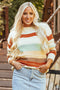 Relaxed Fit Crew Neck Striped Knit Pullover Sweater