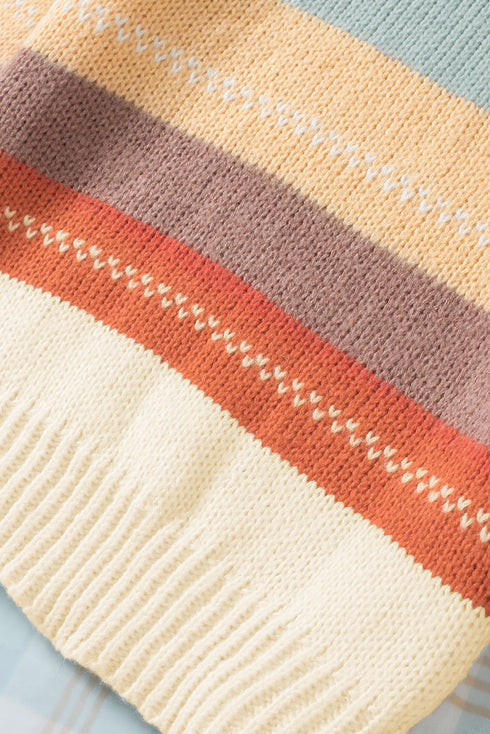 Relaxed Fit Crew Neck Striped Knit Pullover Sweater