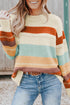 Relaxed Fit Crew Neck Striped Knit Pullover Sweater