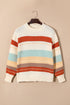 Relaxed Fit Crew Neck Striped Knit Pullover Sweater
