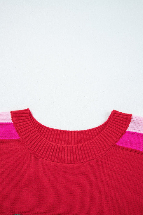 Relaxed Fit Crew Neck Striped Knit Sweater