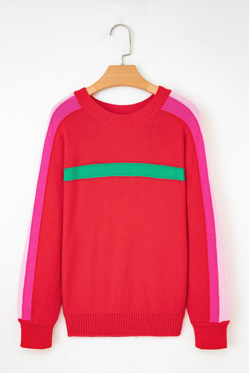 Relaxed Fit Crew Neck Striped Knit Sweater