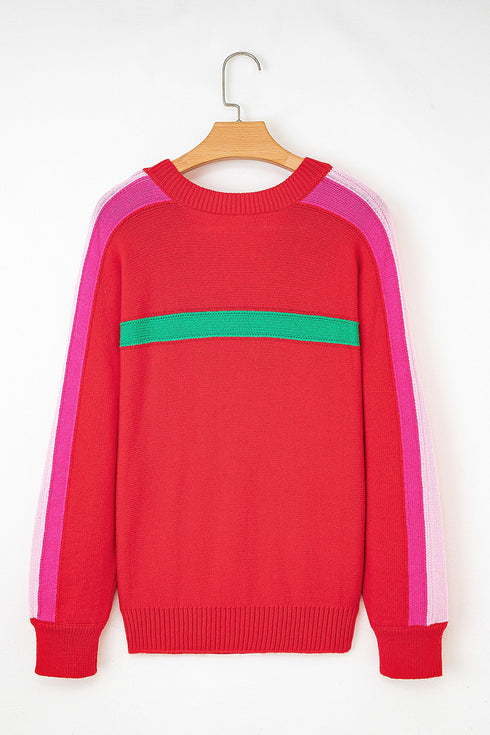 Relaxed Fit Crew Neck Striped Knit Sweater