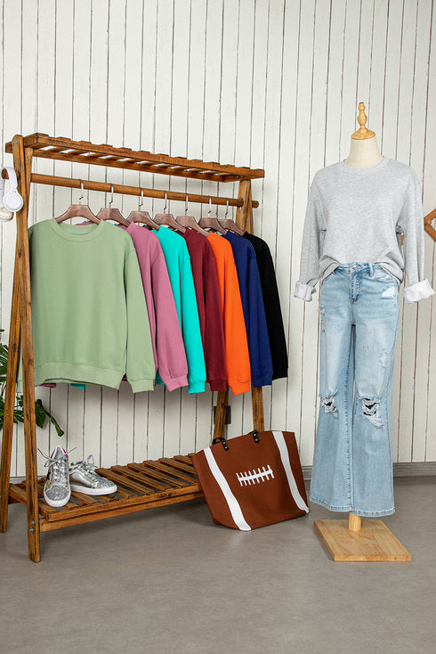 Relaxed Fit Crew Neck Thermal Fleece Sweatshirt