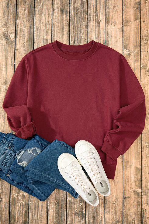 Relaxed Fit Crew Neck Thermal Fleece Sweatshirt