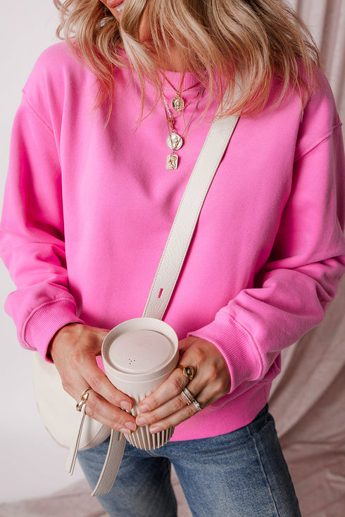 Relaxed Fit Crew Neck Thermal Fleece Sweatshirt