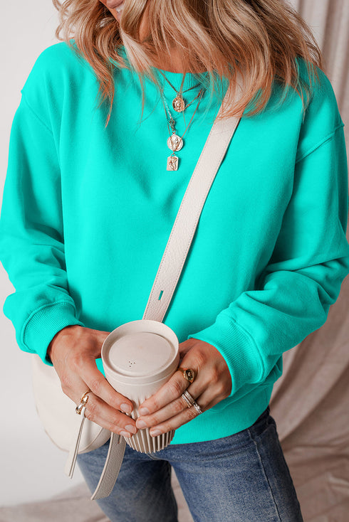 Relaxed Fit Crew Neck Thermal Fleece Sweatshirt