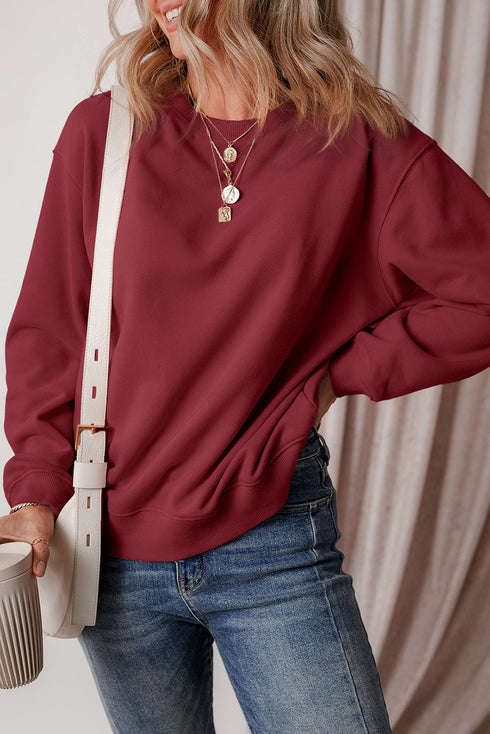 Relaxed Fit Crew Neck Thermal Fleece Sweatshirt
