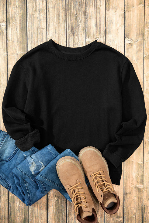 Relaxed Fit Crew Neck Thermal Fleece Sweatshirt
