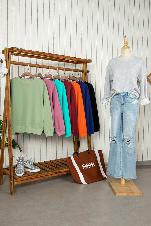 Relaxed Fit Crew Neck Thermal Fleece Sweatshirt