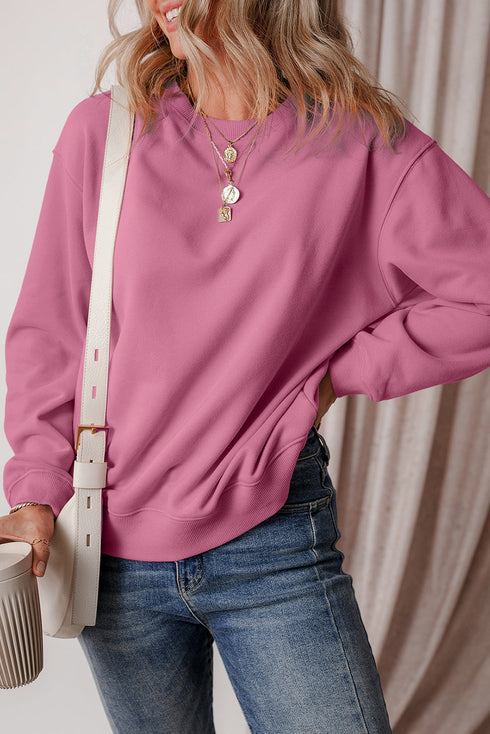 Relaxed Fit Crew Neck Thermal Fleece Sweatshirt