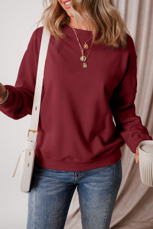 Relaxed Fit Crew Neck Thermal Fleece Sweatshirt