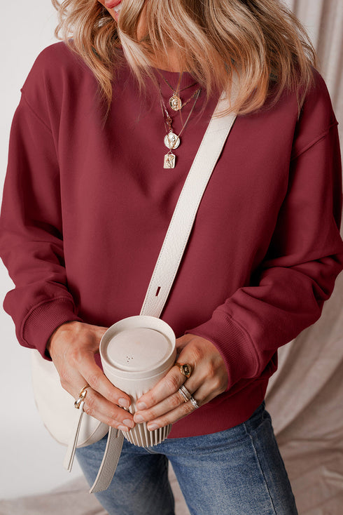Relaxed Fit Crew Neck Thermal Fleece Sweatshirt