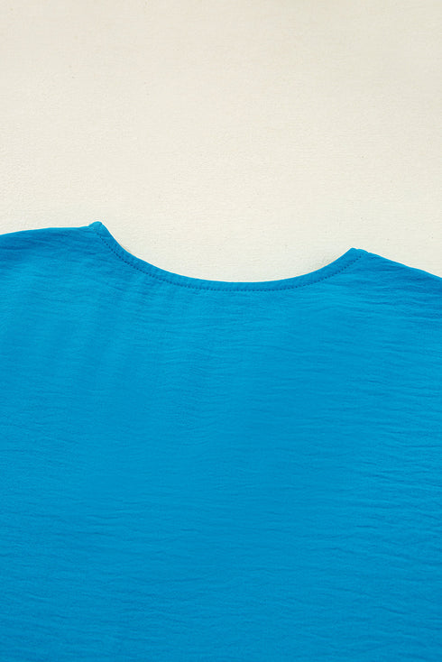 Relaxed Fit Crinkled Texture Frilled Neckline Blouse