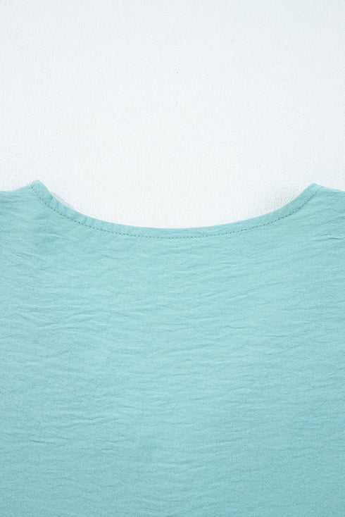 Relaxed Fit Crinkled Texture Frilled Neckline Blouse