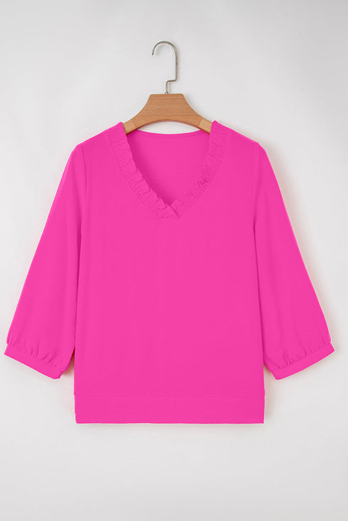 Relaxed Fit Crinkled Texture Frilled Neckline Blouse