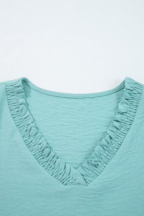 Relaxed Fit Crinkled Texture Frilled Neckline Blouse