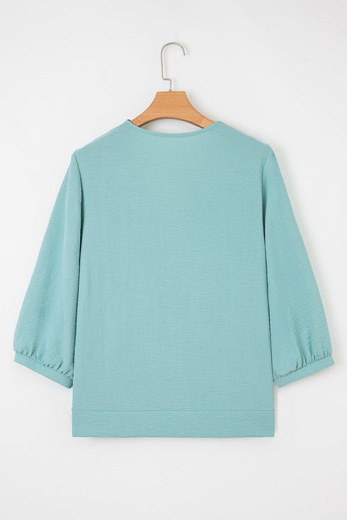 Relaxed Fit Crinkled Texture Frilled Neckline Blouse