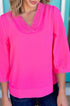 Relaxed Fit Crinkled Texture Frilled Neckline Blouse
