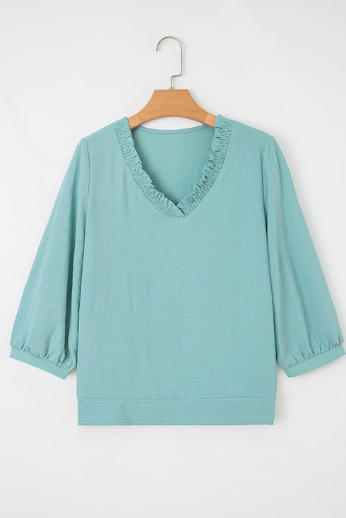 Relaxed Fit Crinkled Texture Frilled Neckline Blouse