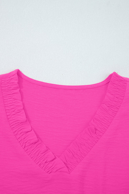 Relaxed Fit Crinkled Texture Frilled Neckline Blouse