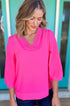 Relaxed Fit Crinkled Texture Frilled Neckline Blouse