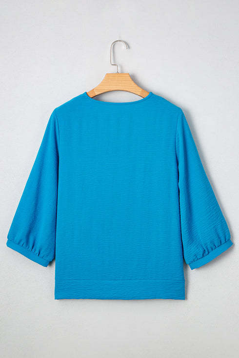 Relaxed Fit Crinkled Texture Frilled Neckline Blouse