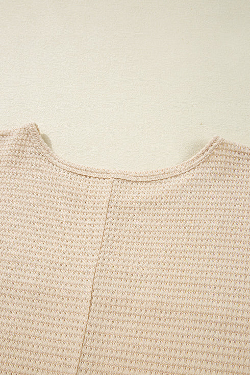 Relaxed Fit Crochet Lace Patchwork Waffle Knit Plus Size Top