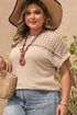 Relaxed Fit Crochet Lace Patchwork Waffle Knit Plus Size Top