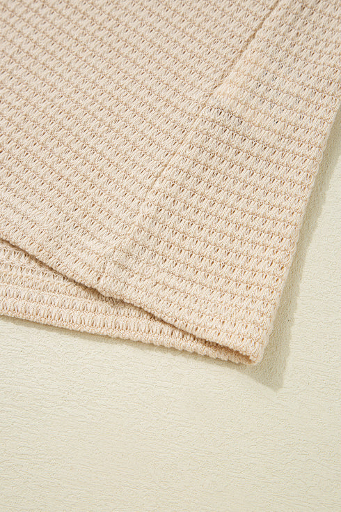 Relaxed Fit Crochet Lace Patchwork Waffle Knit Plus Size Top