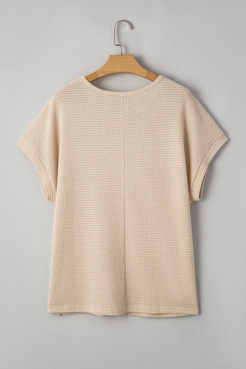 Relaxed Fit Crochet Lace Patchwork Waffle Knit Plus Size Top