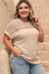 Relaxed Fit Crochet Lace Patchwork Waffle Knit Plus Size Top