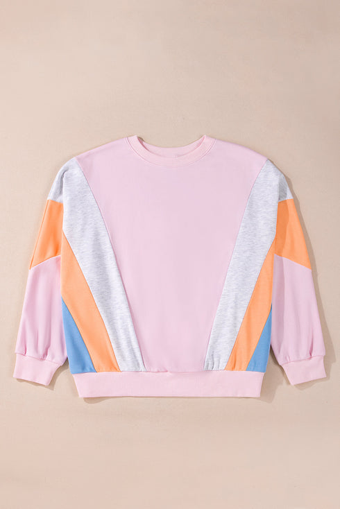 Relaxed Fit Curved Panel Design Crewneck Pullover Sweatshirt