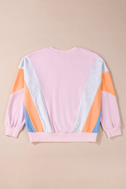 Relaxed Fit Curved Panel Design Crewneck Pullover Sweatshirt