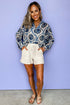 Relaxed Fit Damask Print Collared Button Down Shirt