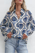Relaxed Fit Damask Print Collared Button Down Shirt