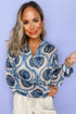 Relaxed Fit Damask Print Collared Button Down Shirt